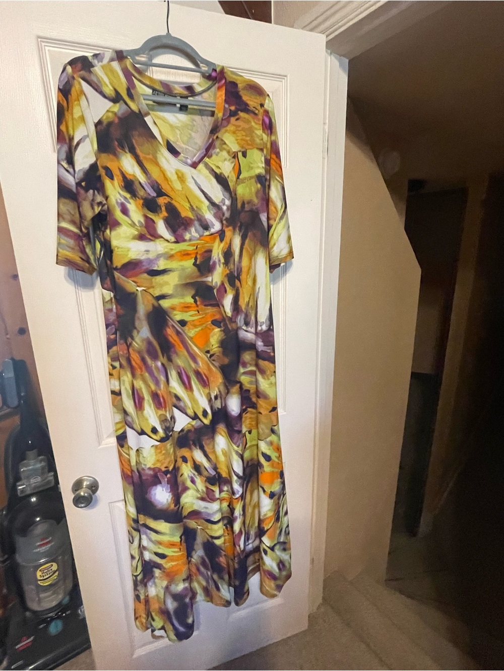 Multicolor Abstract Print V-Neck Women's XL tall maxi dress